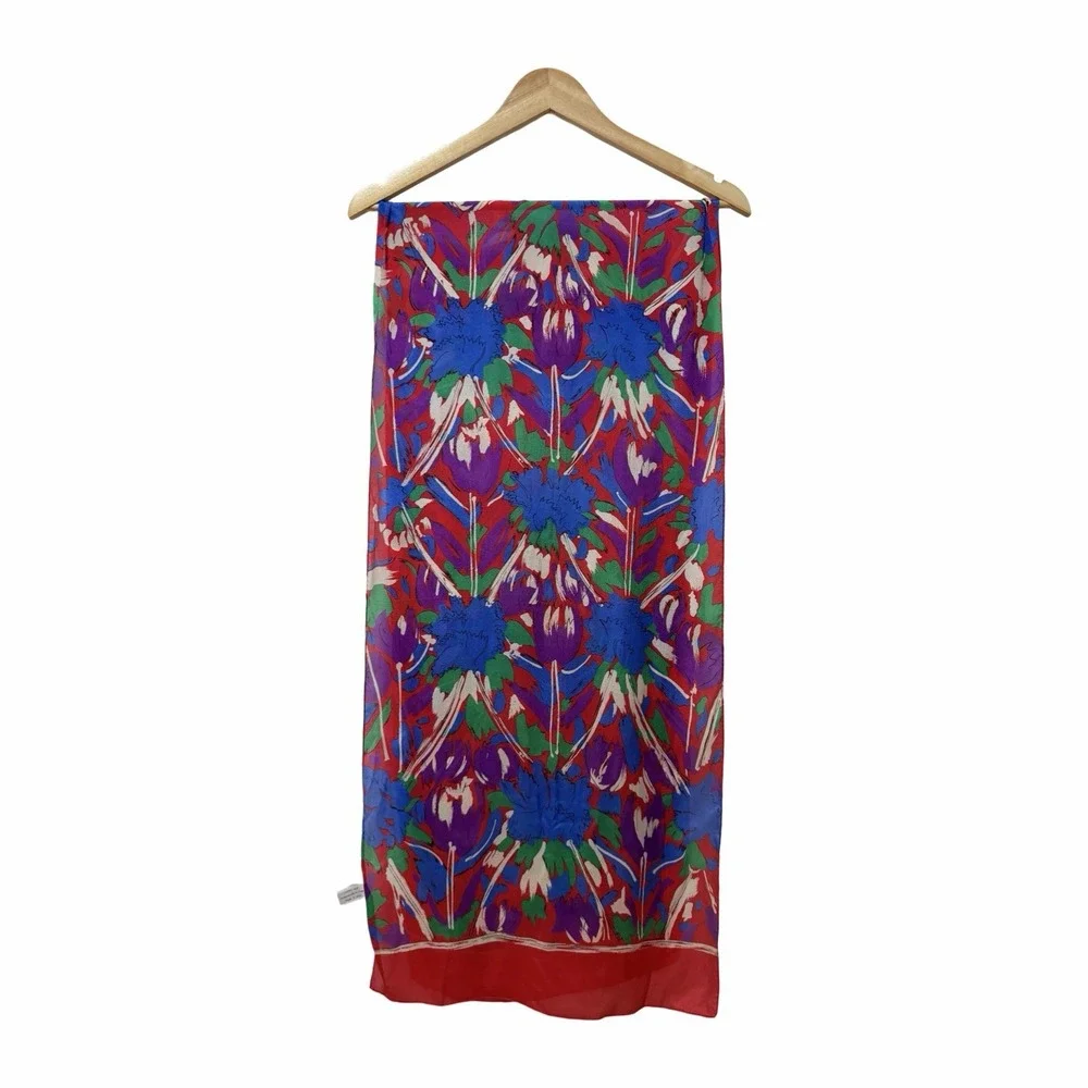 Vintage Echo Nordstrom Colorful Botanical Print Silk Scarf Made In Japan Retro